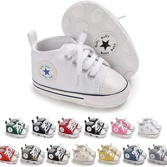 Baby Girls and Boys Canvas Sneakers Soft Sole High-Top Ankle Infant - Picture 6 of 15